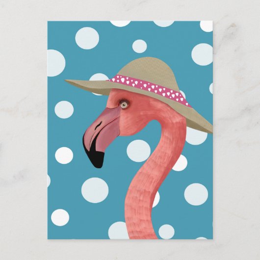 Summer Flamingo | Blue Polka Dots Decorative Postkarte (Vorderseite)