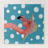 Summer Flamingo | Blue Polka Dots Decorative Puzzle (Horizontal)