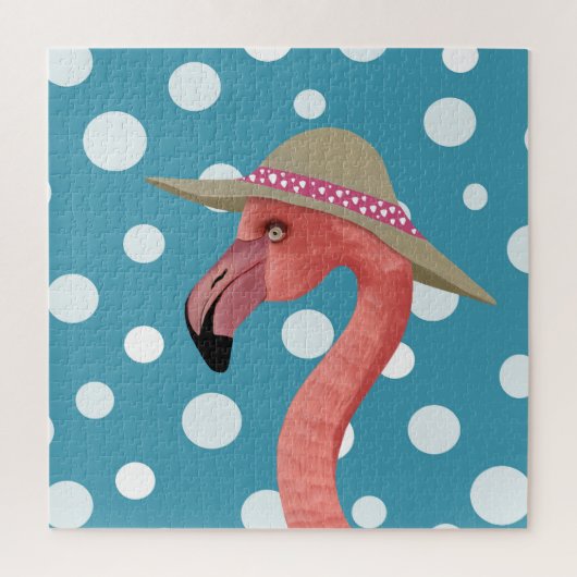 Summer Flamingo | Blue Polka Dots Decorative Puzzle (Vertikal)