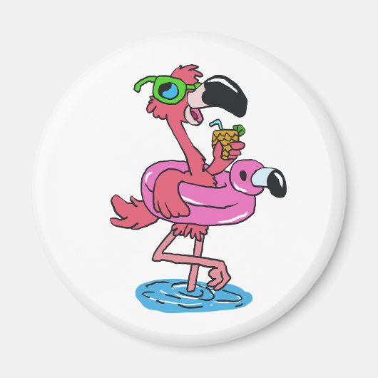 Summer Flamingo Cartoon | Hintergrundfarbe auswähl Magnet (Vorne)