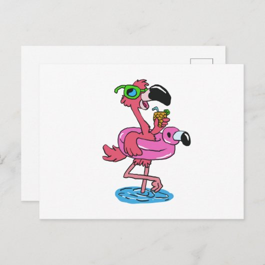 Summer Flamingo Cartoon | Hintergrundfarbe auswähl Postkarte (Vorne/Hinten)
