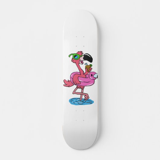 Summer Flamingo Cartoon | Hintergrundfarbe auswähl Skateboard (Vorne)