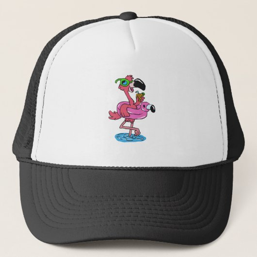 Summer Flamingo Cartoon | Hintergrundfarbe auswähl Truckerkappe (Vorderseite)