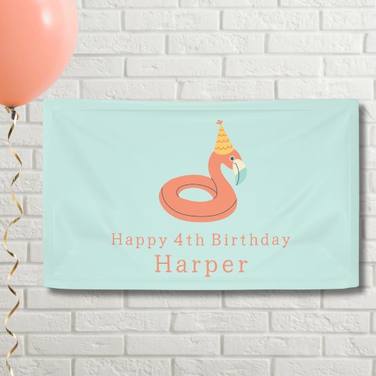 summer flamingo float kids birthday pool party banner
