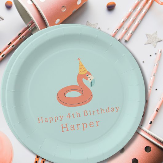 summer flamingo float kids birthday pool party pappteller