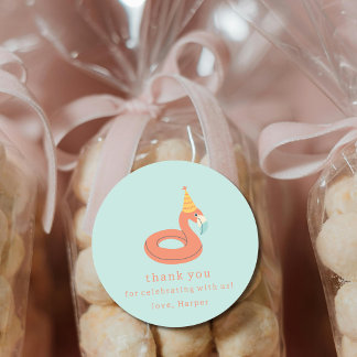 summer flamingo float kids birthday pool party runder aufkleber