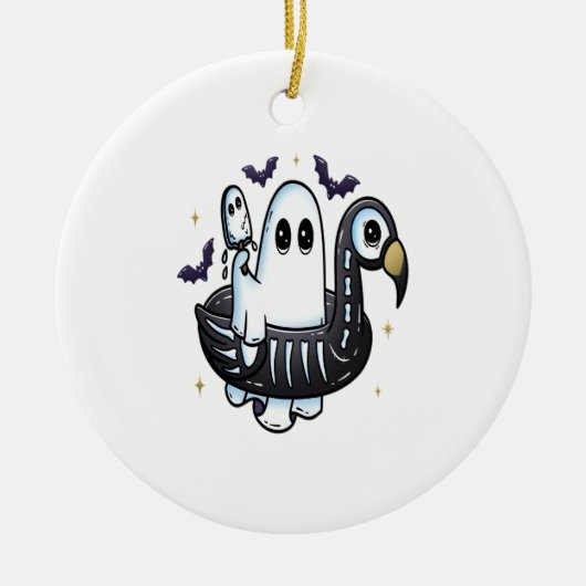 Summer Flamingo Floatie Keramik Ornament (Vorne)