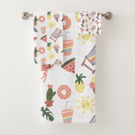 Summer Flamingo Hand Drawn Doodles Badhandtuch Set (Insitu)