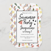 Summer Flamingo Hand Drawn Doodles Einladung (Vorne/Hinten)