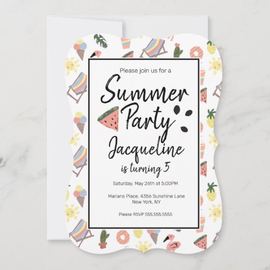 Summer Flamingo Hand Drawn Doodles Einladung (Vorderseite)