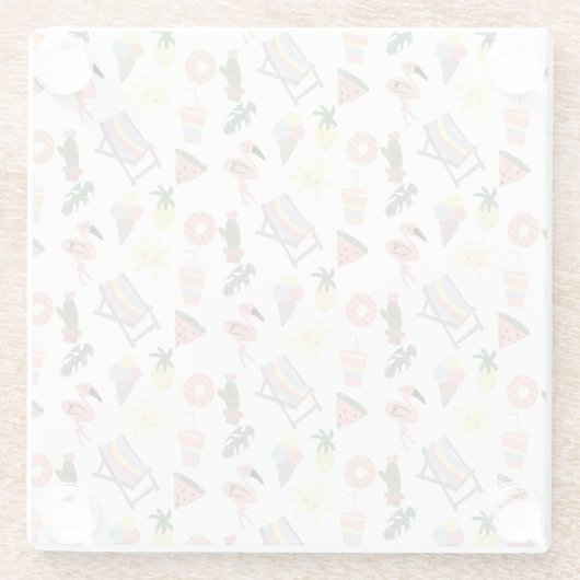 Summer Flamingo Hand Drawn Doodles Glasuntersetzer (Rückseite)