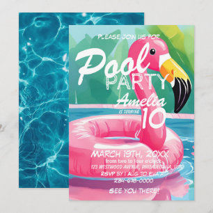 Summer Flamingo Pool Party Girl 10. Geburtstag Einladung