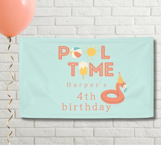 summer flamingo popsicle kids birthday pool party banner