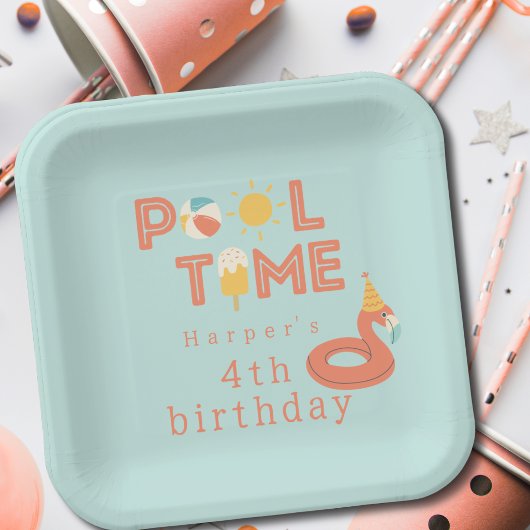 summer flamingo popsicle kids birthday pool party pappteller