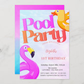 Summer Flamingos erster Geburtstag Einladung (Vorne/Hinten)