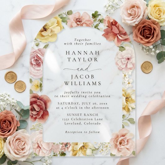Summer Floral Blush Pink and Yellow Wedding Acryleinladungen