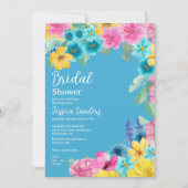 Summer floral Bridal Shower with Photo Blue Einladung (Vorderseite)