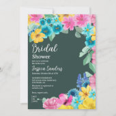 Summer floral Bridal Shower with Photo Green Einladung (Vorderseite)