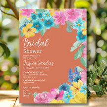 Summer floral Bridal Shower with Photo Orange