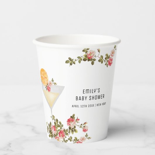 Summer Floral Brunch Bubbly Champagner Baby Dusche Pappbecher (Vorderseite)