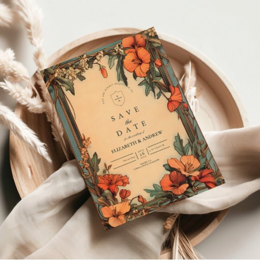 Summer Floral Frame Art Nouveau Hochzeit Einladung