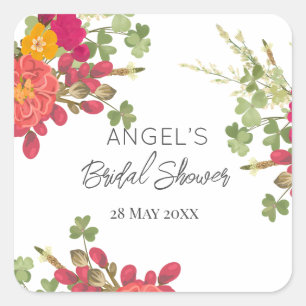 Summer Floral Garden Brautparty Quadratischer Aufkleber