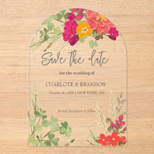 Summer Floral Garden Wildblumen Hochzeit Acryleinladungen (Vorderseite)