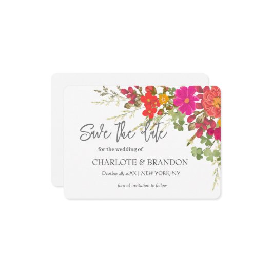 Summer Floral Garden Wildblumen Hochzeit Save The Date (Vorderseite/Rückseite Beispiel)