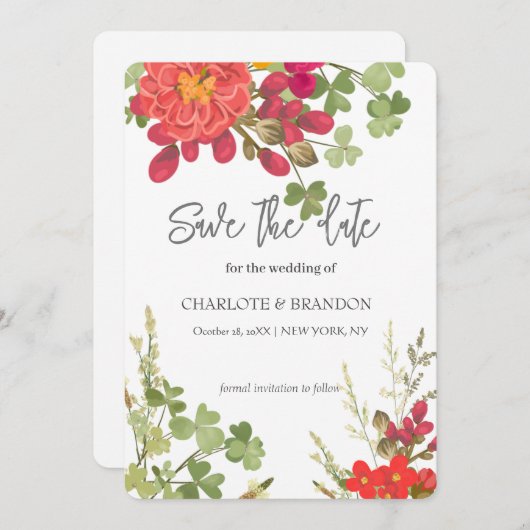 Summer Floral Garden Wildblumen Hochzeit Save The Date (Vorne/Hinten)