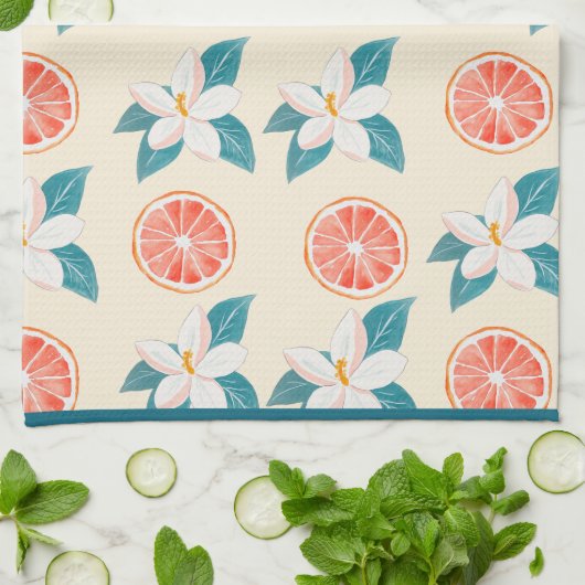 Summer Floral & Grapefruit Design Geschirrtuch (Gefaltet)