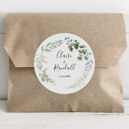 Summer Floral Green Foliage Hochzeit Runder Aufkleber