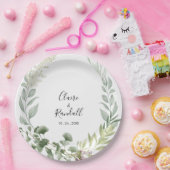 Summer Floral Green Foliage White Wedding Pappteller (Party)