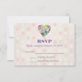 Summer Floral Heart in Pink und Green Wedding RSVP