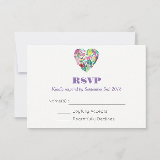 Summer Floral Heart in Pink und Green Wedding RSVP (Vorderseite)