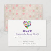 Summer Floral Heart in Pink und Green Wedding RSVP (Vorne/Hinten)