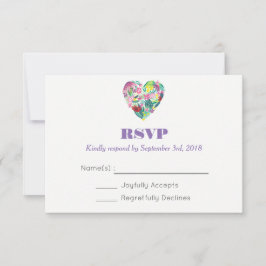 Summer Floral Heart in Pink und Green Wedding RSVP