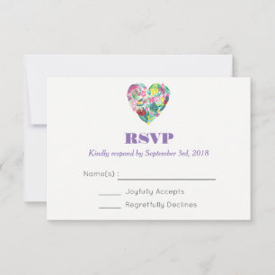 Summer Floral Heart in Pink und Green Wedding RSVP Karte
