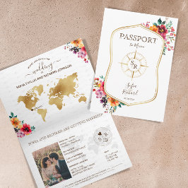 Summer Floral Hochzeit in Urlaubsort Passport Einladung