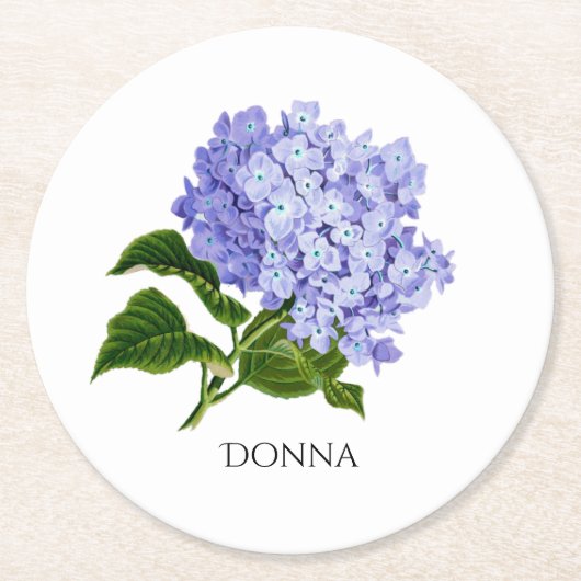 Summer Floral Hydrangea Personalisierte Untersetze Runder Pappuntersetzer (Vorderseite)