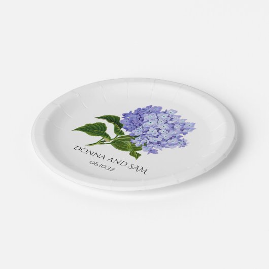 Summer Floral Hydrangea Wedding Paper Teller (Schrägansicht)