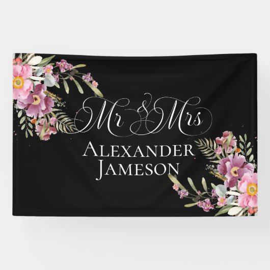 Summer Floral Mr. & Mrs. Wedding Banner (Horizontal)