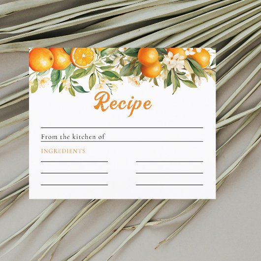Summer Floral Orange Bridal Shower Recipie Card