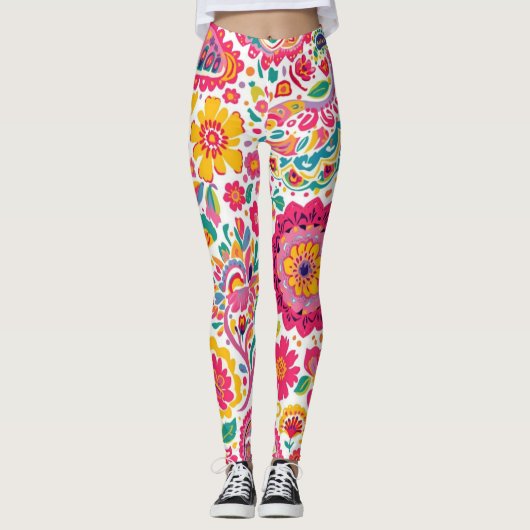 Summer Floral Paisley Pattern Leggings (Vorderseite)