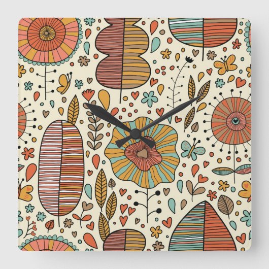 Summer floral pattern made of leaves quadratische wanduhr (Vorderseite)
