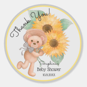 Summer Floral Teddy Bear Baby Dusche Vielen Dank Runder Aufkleber
