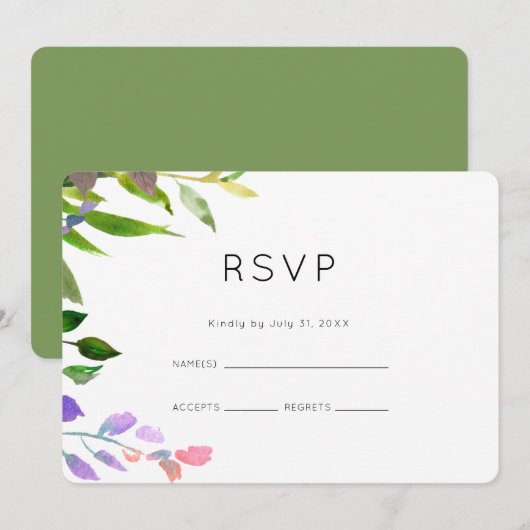 Summer Floral Watercolor Wedding RSVP Einladung (Vorne/Hinten)