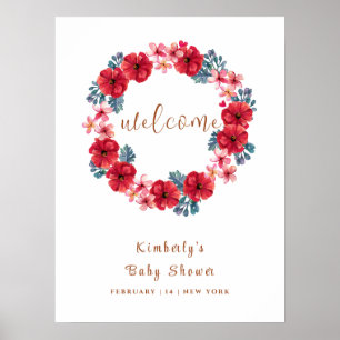 Summer Floral Wreath Baby Dusche Willkommen Poster