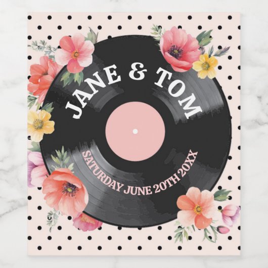 Summer Florals Recrords Wedding Bottle Music Weinetikett (Einzelnes Label)