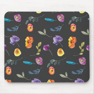 Summer Florals Wasserfarbe auf schwarzem Hintergru Mousepad
