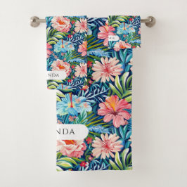 Summer Flowers Tropical Floral Pattern Leaves Badhandtuch Set